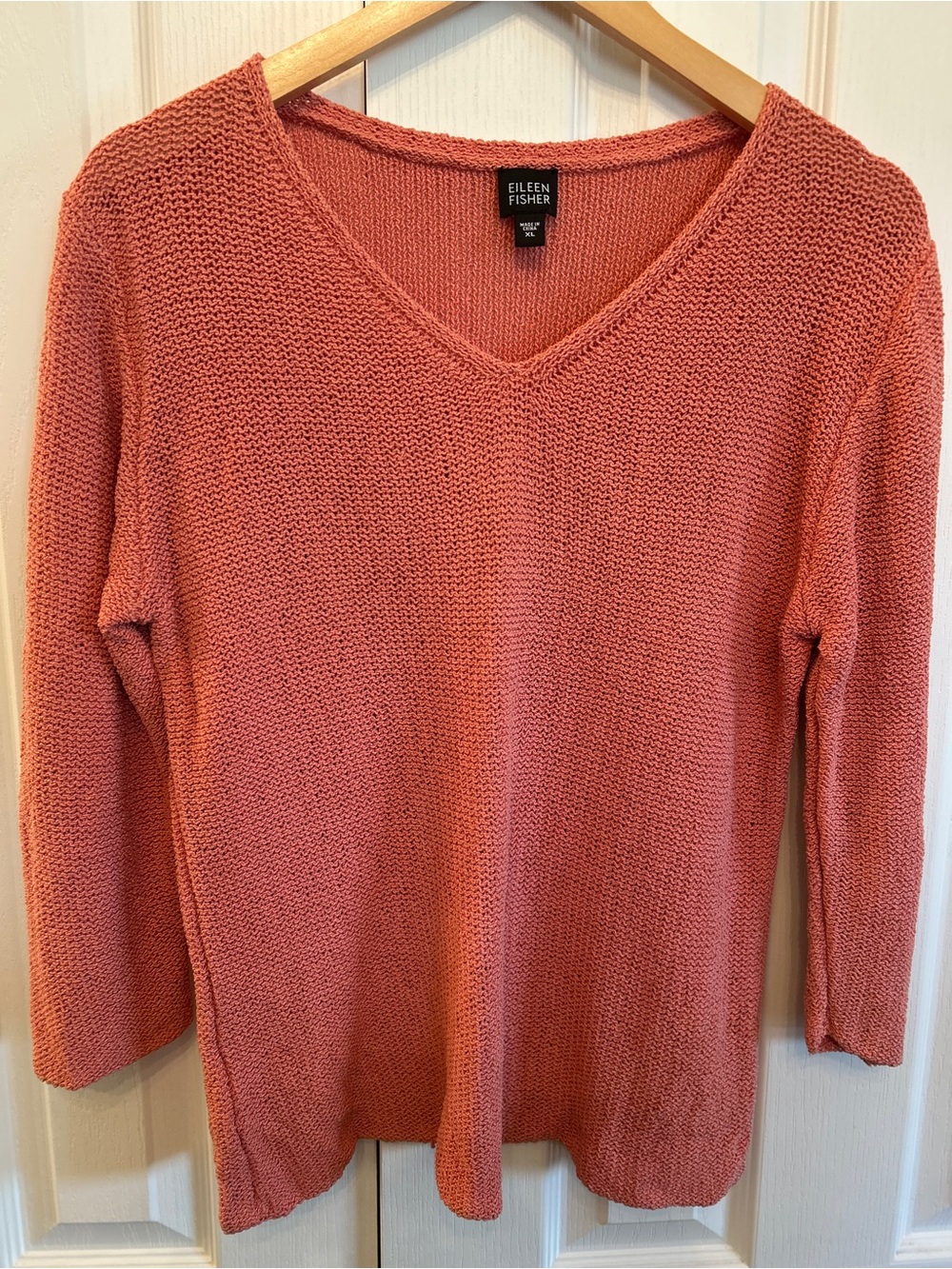 Eileen Fisher Women’s 100% Silk V-Neck Textured Knit Sweater Pullover – XL